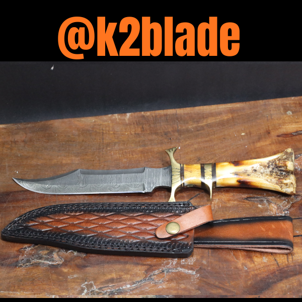 Mountain Hunter _ Damascus Steel with Natural Fired Camel Bone Handle