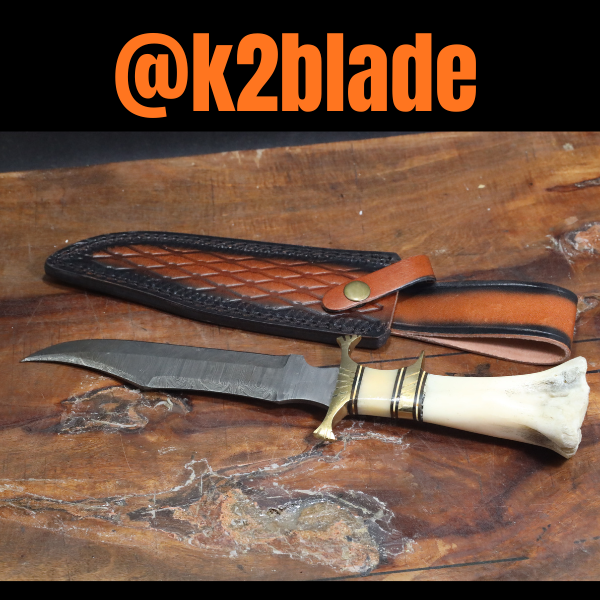 Camel Bone Hunter _ Damascus Steel with Natural Camel Bone Handle