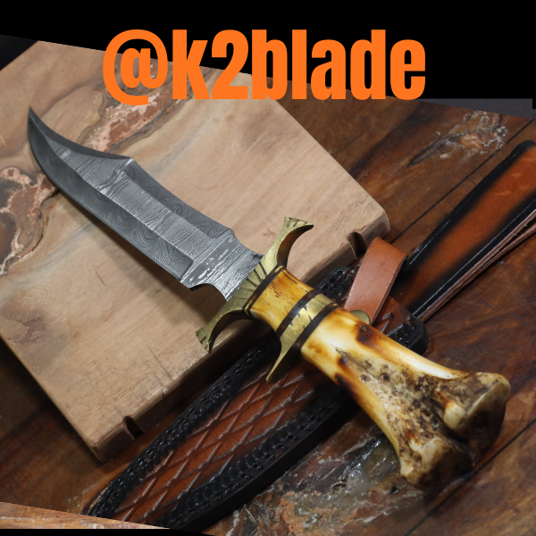 Mountain Hunter _ Damascus Steel with Natural Fired Camel Bone Handle