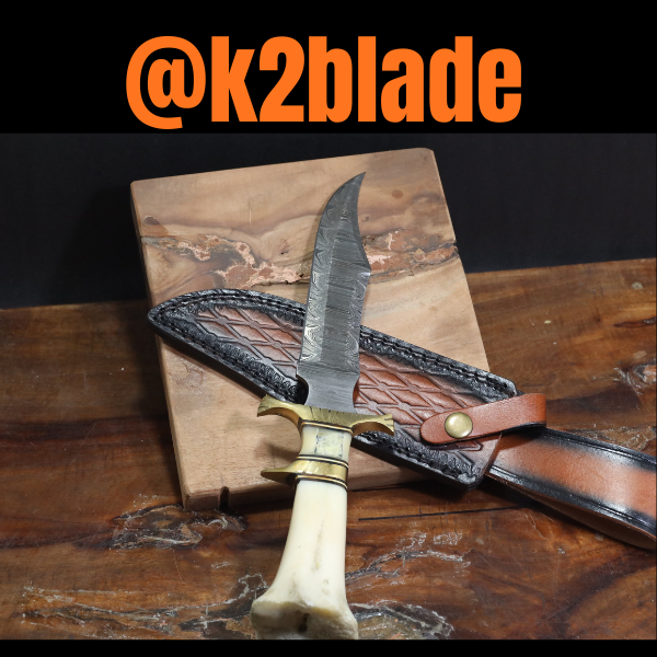 Camel Bone Hunter _ Damascus Steel with Natural Camel Bone Handle
