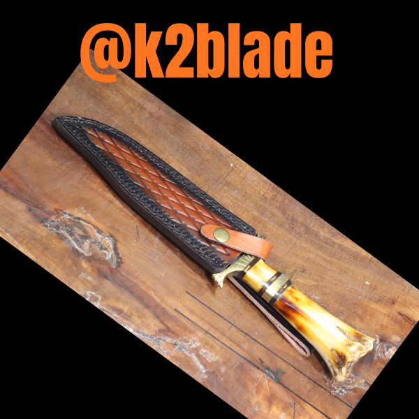 Mountain Hunter _ Damascus Steel with Natural Fired Camel Bone Handle