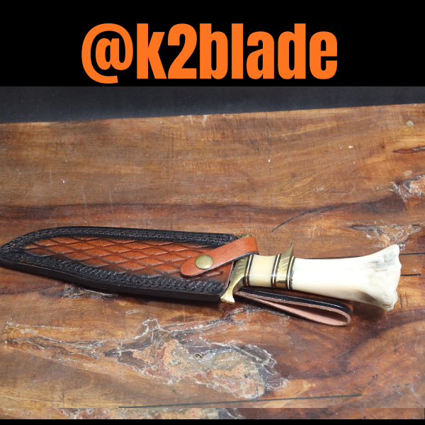Camel Bone Hunter _ Damascus Steel with Natural Camel Bone Handle