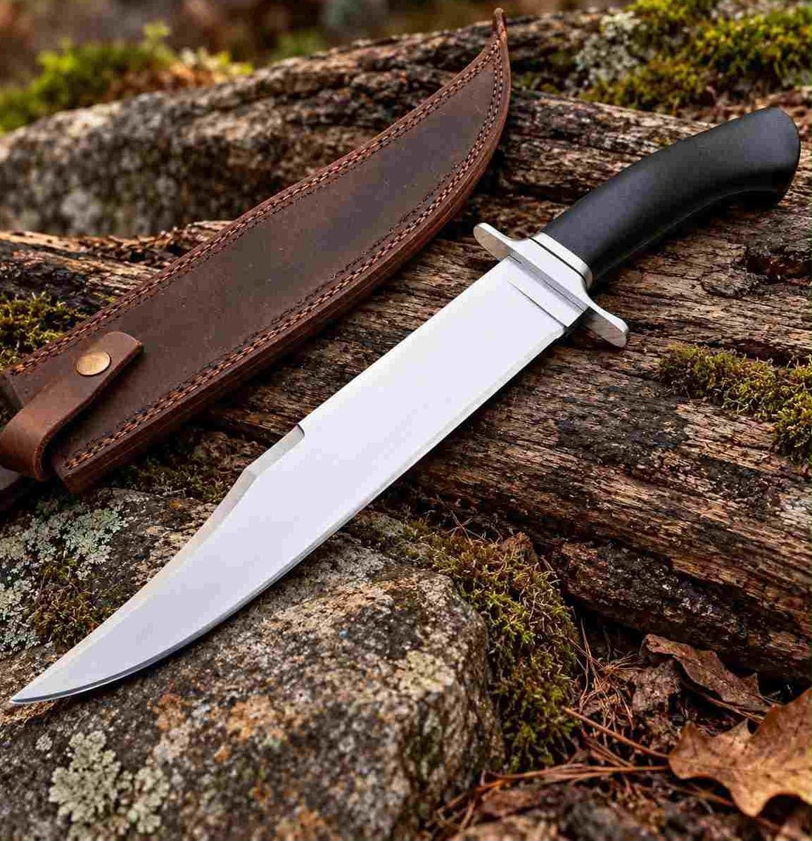 D2 Bowie &mdash; black handle, steel guard
